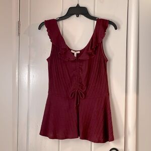 Maurices Tank Top Gathered and Ruffled Detail Stretchy Rib Knit NWT M Burgundy